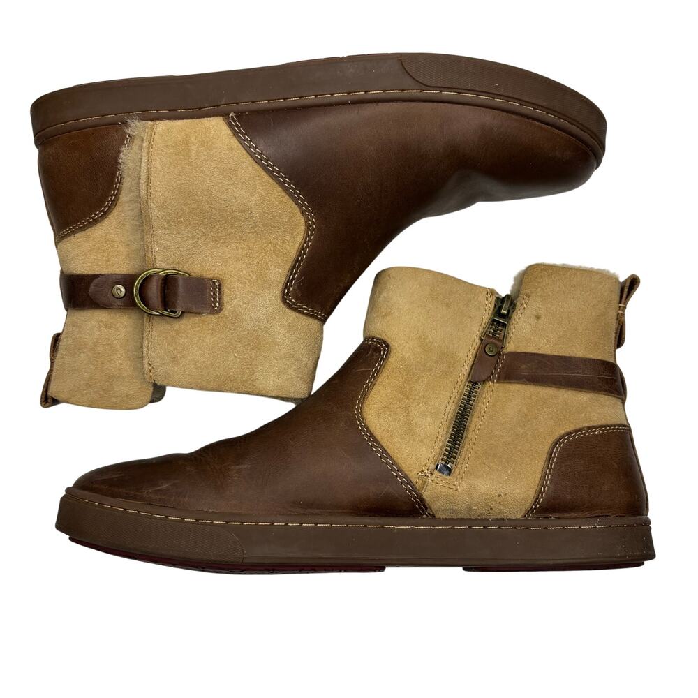 OluKai Pehuea Hulu Women’s Shearling Lined Leather Ankle Boots Brown Size 11 - Picture 12 of 13